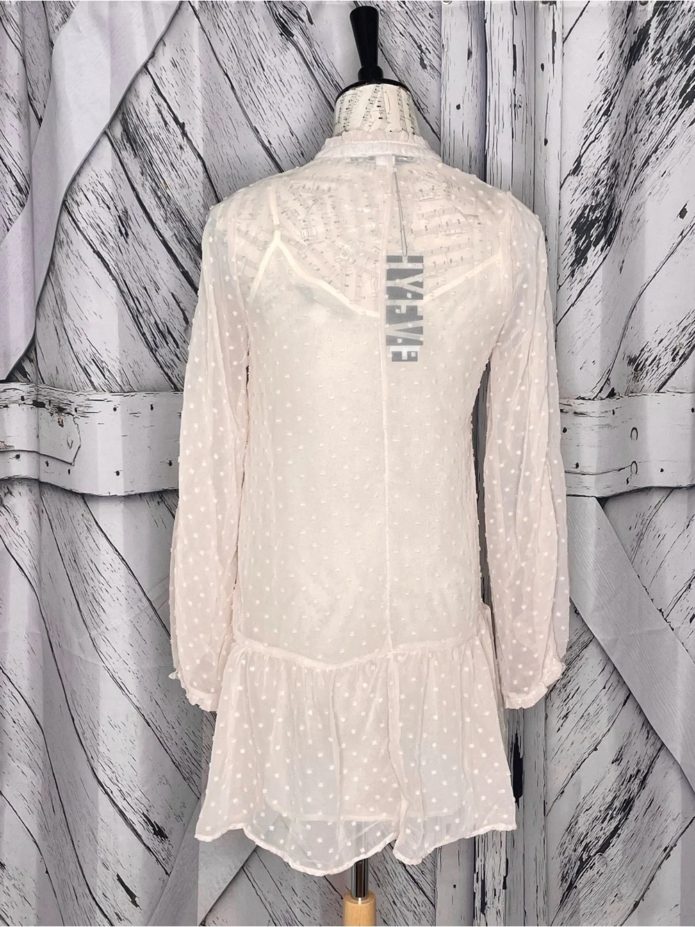 NWT Hyfve Cream Swiss Dot Ruffle Chiffon Mini Dress Boho S - Picture 4 of 7